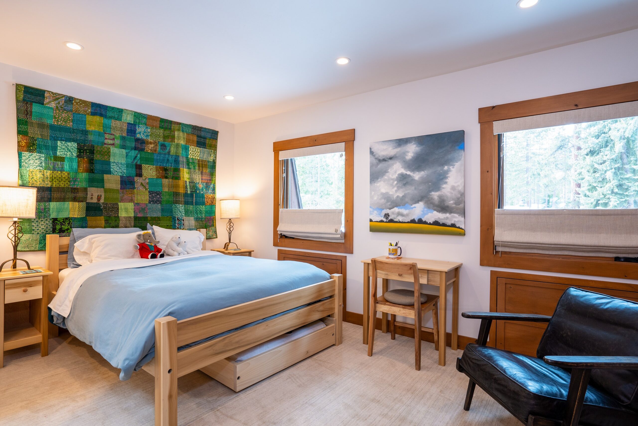 30_#21 Tahoe Tavern_Web #21TT Primary Bedroom Angle View side table 2 Windows art